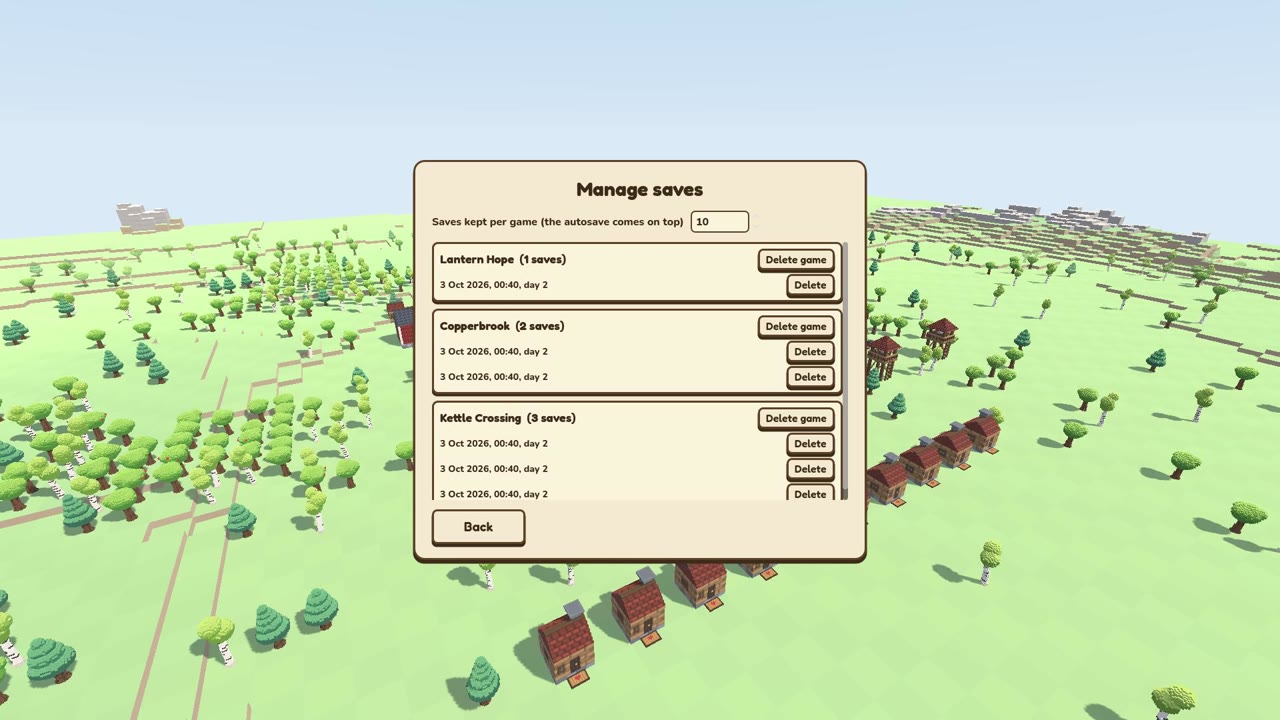 Manage saves: how many saves to keep per game, and a delete for a save or a whole town.